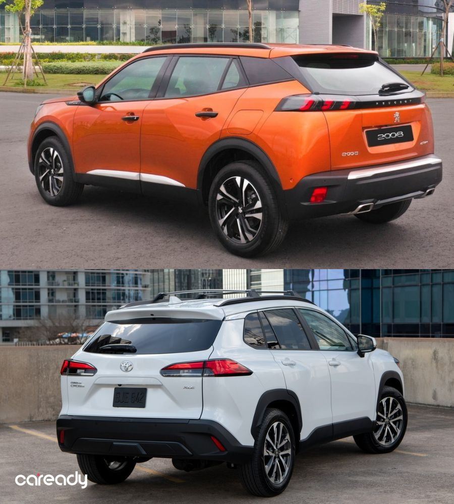So sánh xe Peugeot 2008 và Toyota Corolla Cross về thiết kế đuôi xe