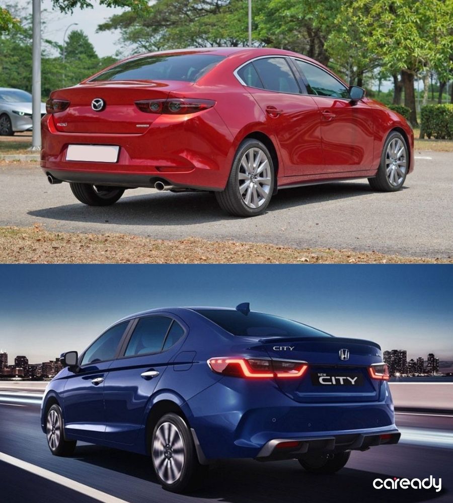 Thiết kế đuôi xe Mazda 3 sedan và Honda City