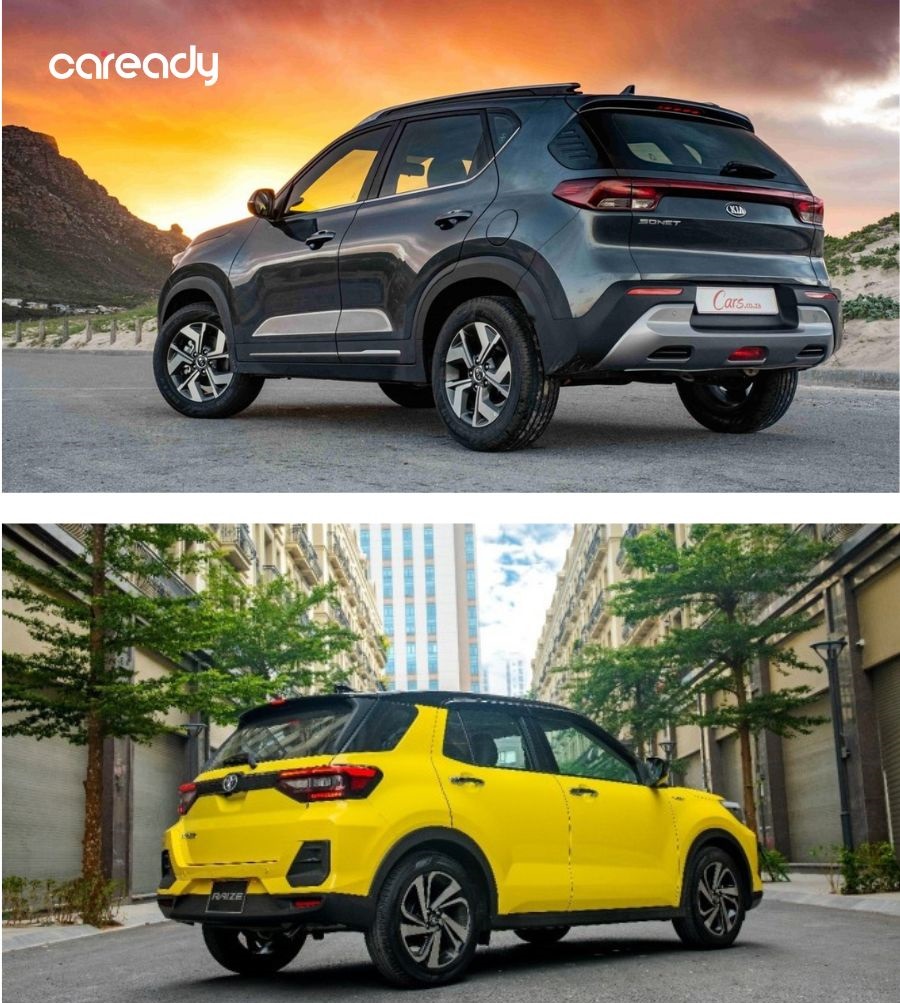 So sánh thiết kế đuôi xe Kia Sonet và Toyota Raize