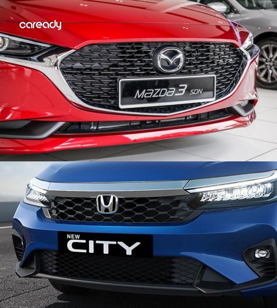 Mazda 3 nổi bật với đường nét bo tròn, trong khi Honda City thì góc cạnh