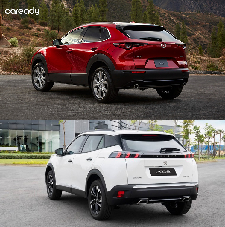 So sánh thiết kế đuôi xe Mazda CX-30 và Peugeot 2008